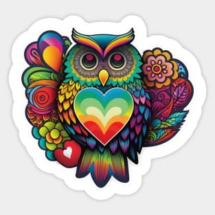 Groovy Psychedelic Owl in Red Sticker
